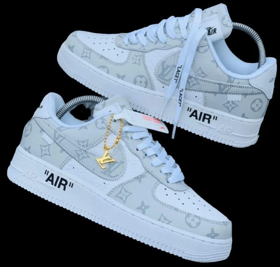 Men’s Monogram Low-Top Luxury Custom Sneakers – White &