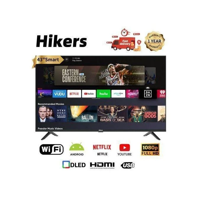Hikers 43'' Inches Smart Frameless FHD Smart LED TV-Black + 12 MONTHS WARRANTY
