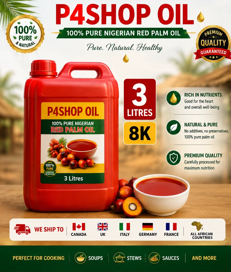 P4SHOP Oil is 95% pure Nigerian red palm oil 2LTRS , 1LTRS