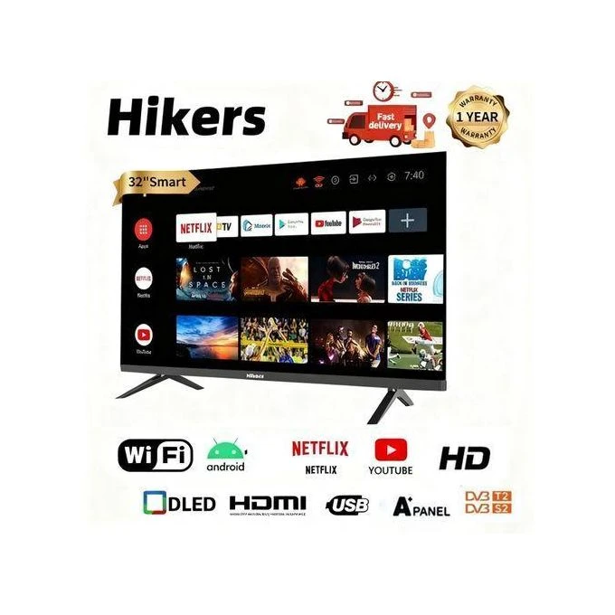 Hikers 32''Inches HD Frameless Smart Digital LED TV with Android 14 + T2/S2 + 12 Months Warranty - Black