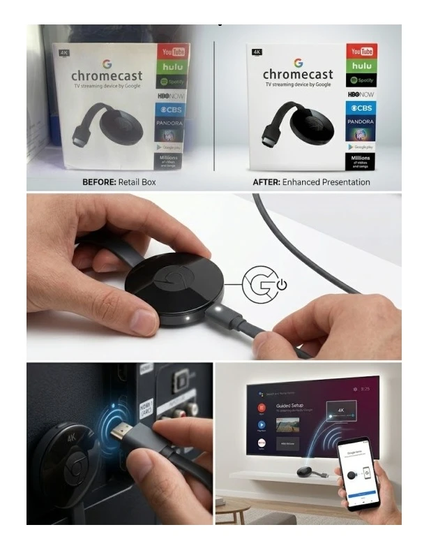 Google Chromecast (TV streaming device by Google).