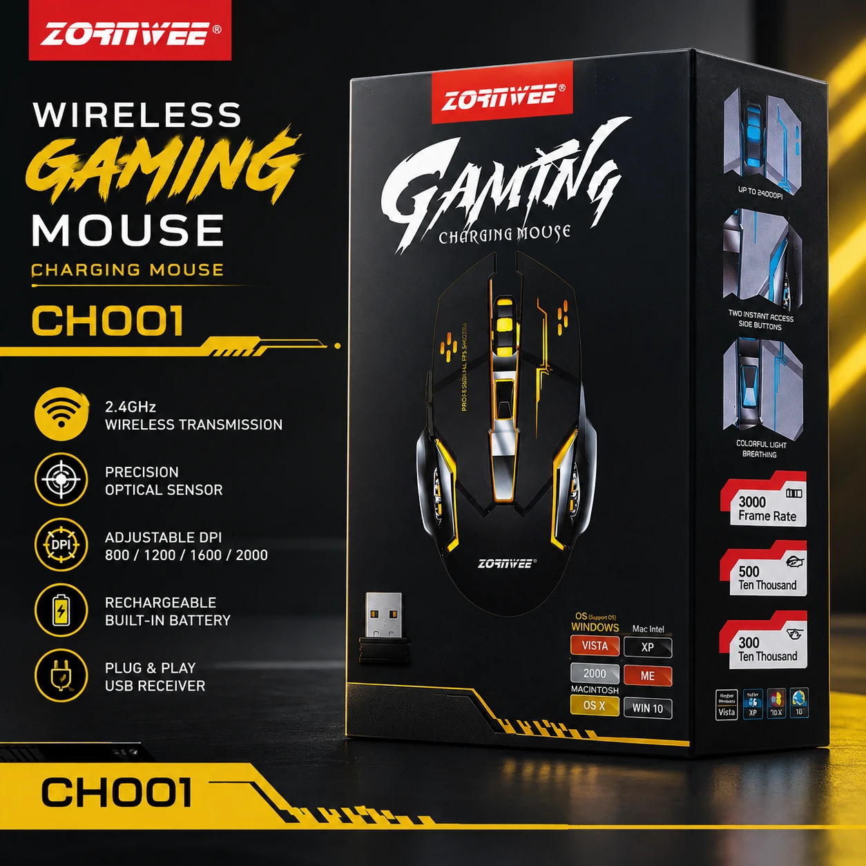 ZORNWEE CH001 Wireless Rechargeable Gaming Mouse