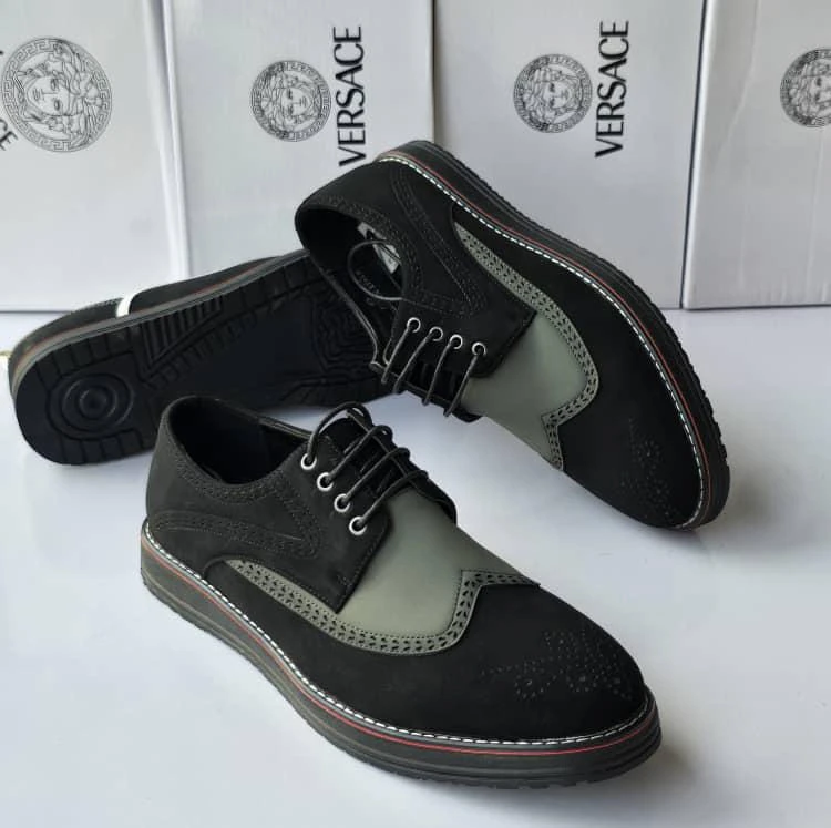 Men's Black & Olive Green Brogue Derby Shoes