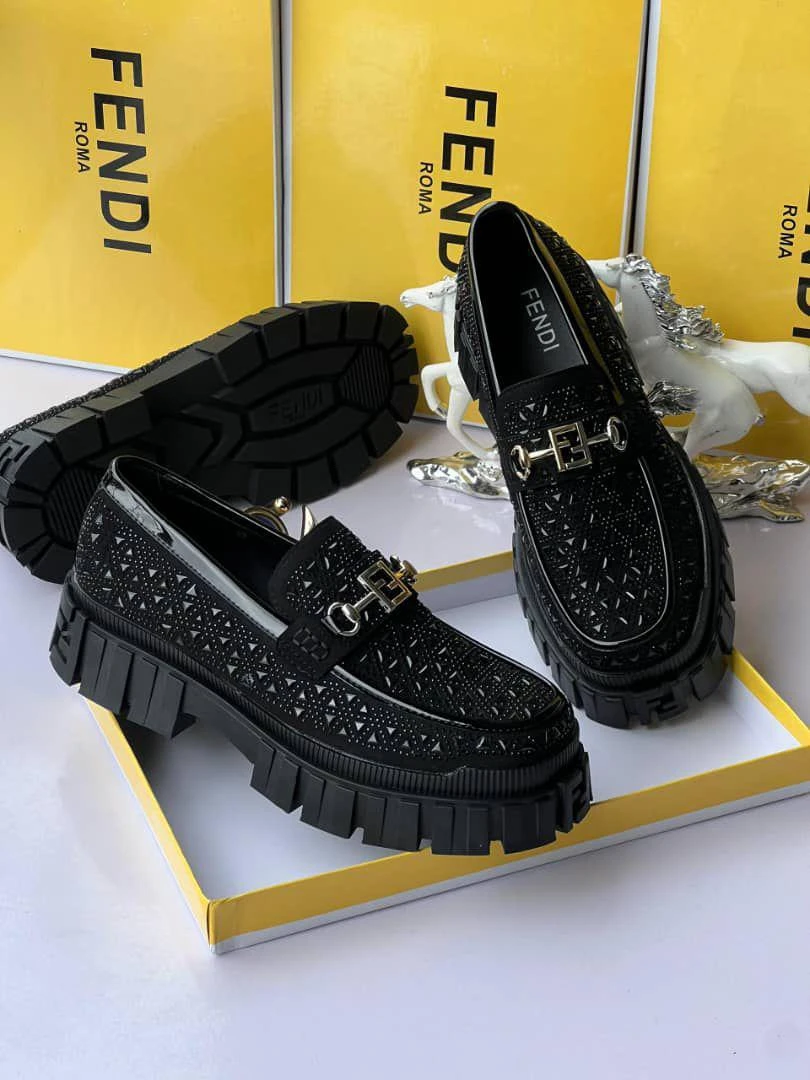 Fendi-Inspired Luxury Men's Loafers – Premium Black Slip-On Dress Shoes