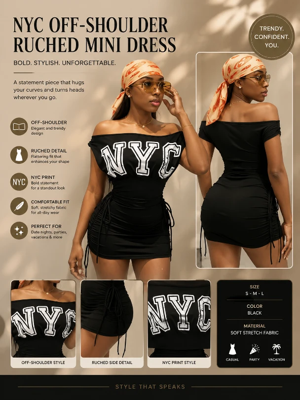 Women's NYC Off-Shoulder Ruched Mini Dress