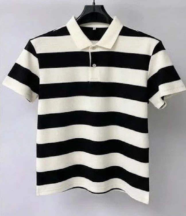 Men’s Classic Striped Knit Polo Shirt – Short Sleeve Casual Collared Top