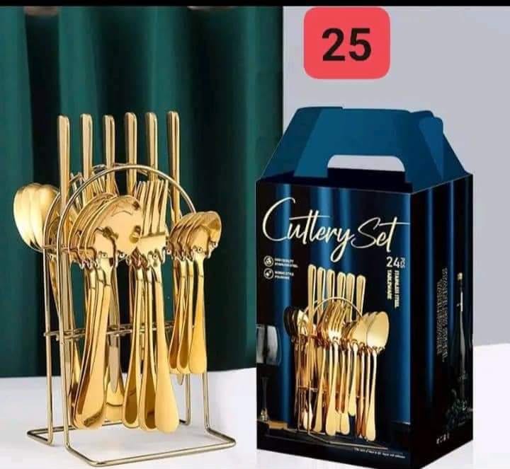 24Pcs Ceramic Handle Cutlery Set Stainless Steel Knife Fork Spoon 24 Pcs Cutlery Set